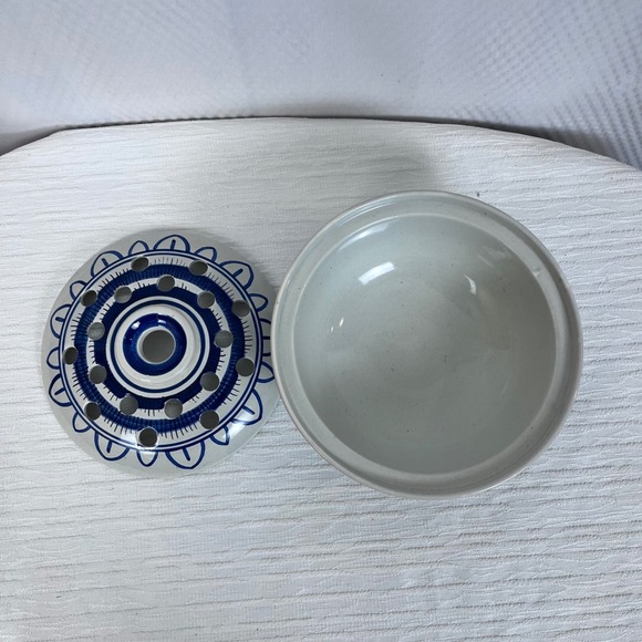 Vintage Delft Holland Flower Frog Pot Holder Blue White Ceramic 1965 - Picture 5 of 5